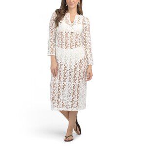 COLORBROOK White Long Sleeve Maxi Lace Cover-up Caftan
